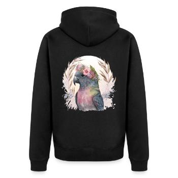 Watercolor Pionus Parrot Bird Flower Crown Pet Bir - Unisex Premium Bio Zip Hoodie - Schwarz - Hinten - Nico (187cm)