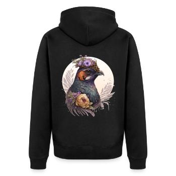 Cute Watercolor Pheasant Bird Flower Crown Pet Bir - Unisex Premium Bio Zip Hoodie - Schwarz - Hinten - Nico (187cm)
