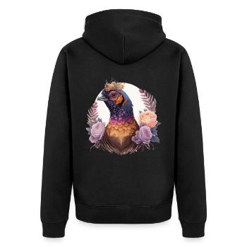Pastel Watercolor Pheasant Bird Flower Crown Pet B - Unisex Premium Bio Zip Hoodie - Schwarz - Hinten - Nico (187cm)