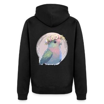 Mignon perroquet Perruche Oiseau Fleur Couronne Oiseau - Veste à capuche bio Premium Unisexe - noir - Dos - Nico (187cm)