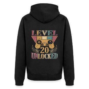 20e anniversaire Homme Femme Niveau 20 ans Deco Party - Veste à capuche bio Premium Unisexe - noir - Dos - Nico (187cm)