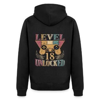 Gamer Geburtstag 18 Level 18 complete - Unisex Premium Bio Zip Hoodie - Schwarz - Hinten - Nico (187cm)