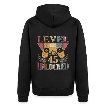 45. Geburtstag Level 45 unlocked - Unisex Premium Bio Zip Hoodie - Schwarz - Hinten - Nico (187cm)