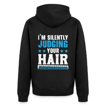 I silently judge your hair hairstyle Barb - Unisex Premium Organic Zip Hoodie - black - Back - Nico (187cm)