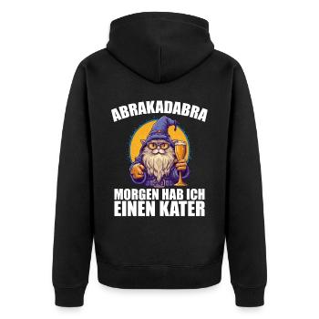 Abrakadabra Morgen Hab Ich Einen Kater Mallorca - Unisex Premium Bio Zip Hoodie - Schwarz - Hinten - Nico (187cm)