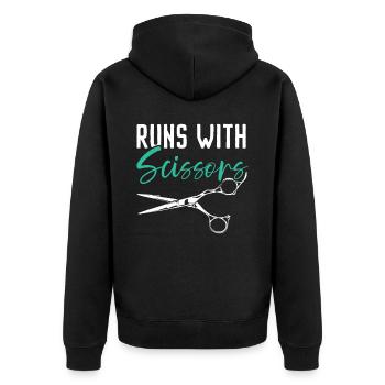 Runs with scissors barbershop hair clipper barber - Unisex Premium Organic Zip Hoodie - black - Back - Nico (187cm)