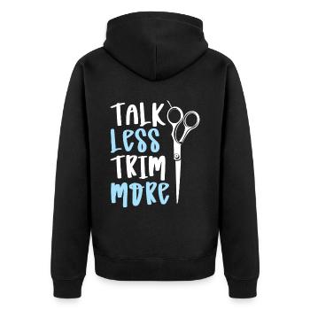 Talk less, cut more, cut S - Unisex Premium Organic Zip Hoodie - black - Back - Nico (187cm)