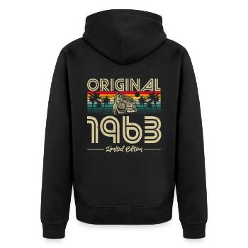 1963 Anniversaire né en 1963 Retro Vintage - Veste à capuche bio Premium Unisexe - noir - Dos - Nico (187cm)