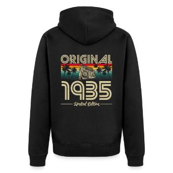 Vintage 1935 Geburtstag Retro - Unisex Premium Bio Zip Hoodie - Schwarz - Hinten - Nico (187cm)