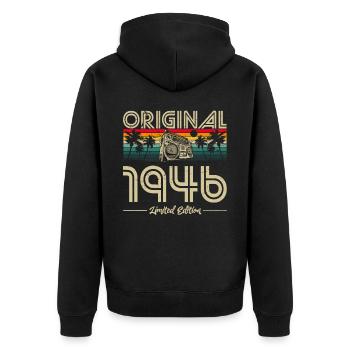1946 Birthday Born in 1946 Retro Vintage - Unisex Premium Organic Zip Hoodie - black - Back - Nico (187cm)