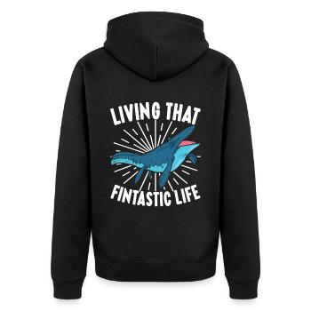 Mosasaurus Dinosaurier - Unisex Premium Bio Zip Hoodie - Schwarz - Hinten - Nico (187cm)