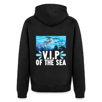 Mosasaurus Dinosaurier - Unisex Premium Bio Zip Hoodie - Schwarz - Hinten - Nico (187cm)