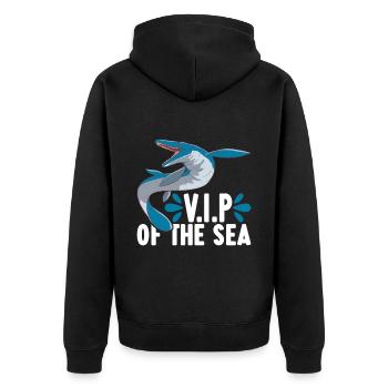 Mosasaurus Dinosaurier - Unisex Premium Bio Zip Hoodie - Schwarz - Hinten - Nico (187cm)