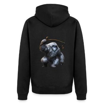 Yeti mit Pfeil und Bogen - Unisex Premium Bio Zip Hoodie - Schwarz - Hinten - Nico (187cm)
