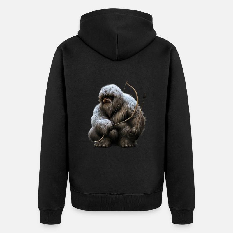 Yeti mit Pfeil und Bogen - Unisex Premium Bio Zip Hoodie - Schwarz