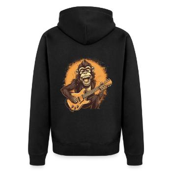 Affe Schimpanse spielt Acousitc Rock Gitarre - Unisex Premium Bio Zip Hoodie - Schwarz - Hinten - Nico (187cm)