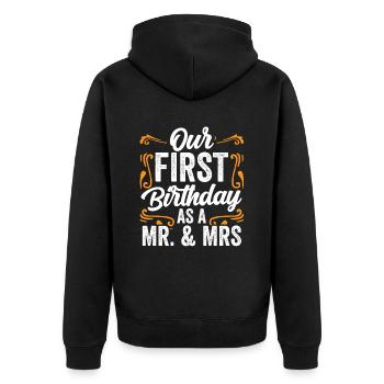 Notre premier anniversaire en tant qu’homme et femme Dictons - Veste à capuche bio Premium Unisexe - noir - Dos - Nico (187cm)
