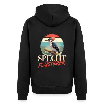Specht Flüsterer Buntspecht Vogel - Unisex Premium Bio Zip Hoodie - Schwarz - Hinten - Nico (187cm)