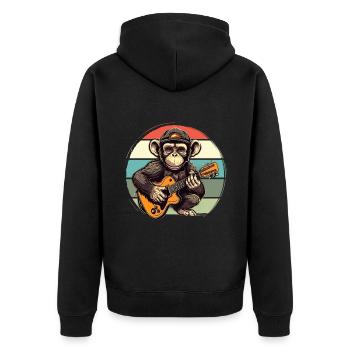 Affe Schimpanse spielt Acousitc Rock Gitarre - Unisex Premium Bio Zip Hoodie - Schwarz - Hinten - Nico (187cm)