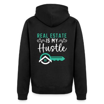 L’immobilier est mon agent immobilier de maison d’affaires - Veste à capuche bio Premium Unisexe - noir - Dos - Nico (187cm)
