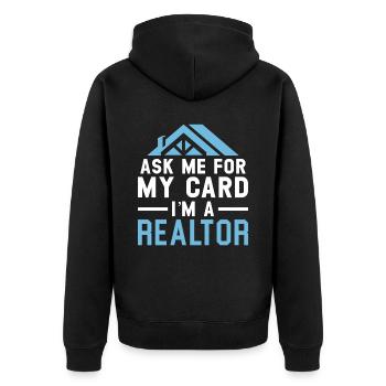 Me demander ma carte Je suis un agent immobilier - Veste à capuche bio Premium Unisexe - noir - Dos - Nico (187cm)