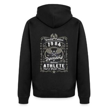 Vintage 1984 Tennis Geburtstag Geschenk Hobby - Unisex Premium Bio Zip Hoodie - Schwarz - Hinten - Nico (187cm)