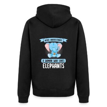 Ne sous-estimez jamais une femme qui aime les éléphants - Veste à capuche bio Premium Unisexe - noir - Dos - Nico (187cm)