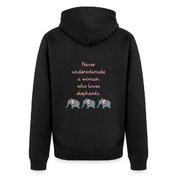 Ne sous-estimez jamais une femme qui aime les éléphants - Veste à capuche bio Premium Unisexe - noir - Dos - Nico (187cm)