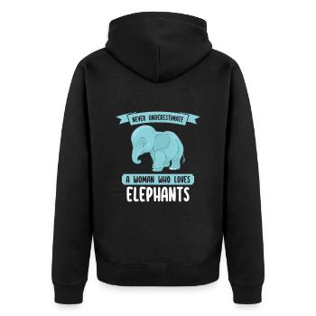 Ne sous-estimez jamais une femme qui aime les éléphants - Veste à capuche bio Premium Unisexe - noir - Dos - Nico (187cm)