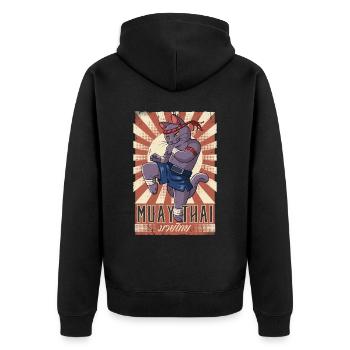Muay Thai - Unisex Premium Bio Zip Hoodie - Schwarz - Hinten - Nico (187cm)