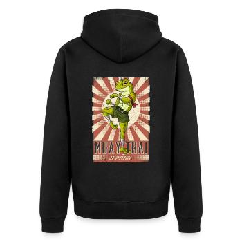 Muay Thai - Unisex Premium Bio Zip Hoodie - Schwarz - Hinten - Nico (187cm)