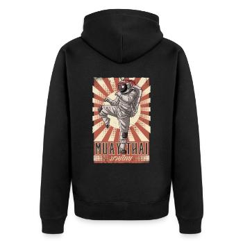 Muay Thai - Unisex Premium Bio Zip Hoodie - Schwarz - Hinten - Nico (187cm)