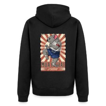 Muay Thai - Unisex Premium Bio Zip Hoodie - Schwarz - Hinten - Nico (187cm)