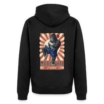 Muay Thai - Unisex Premium Bio Zip Hoodie - Schwarz - Hinten - Nico (187cm)