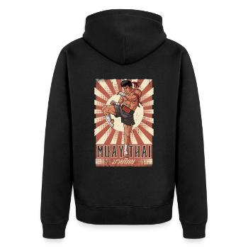 Muay Thai - Unisex Premium Bio Zip Hoodie - Schwarz - Hinten - Nico (187cm)