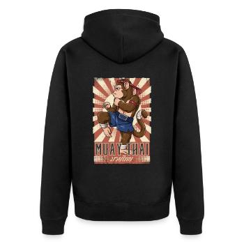 Muay Thai - Unisex Premium Bio Zip Hoodie - Schwarz - Hinten - Nico (187cm)