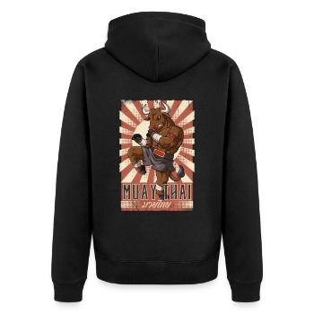 Muay Thai - Unisex Premium Bio Zip Hoodie - Schwarz - Hinten - Nico (187cm)