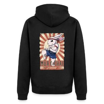 Muay Thai - Unisex Premium Bio Zip Hoodie - Schwarz - Hinten - Nico (187cm)