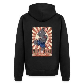 Muay Thai - Unisex Premium Bio Zip Hoodie - Schwarz - Hinten - Nico (187cm)