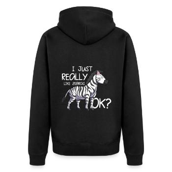 Zebra - Unisex Premium Organic Zip Hoodie - black - Back - Nico (187cm)