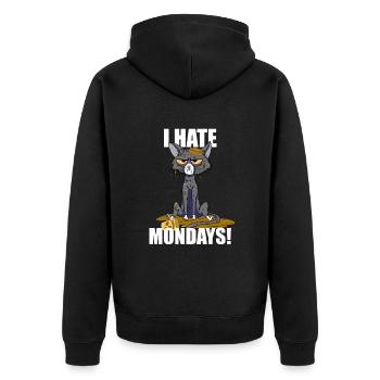 Katze i hate mondays lustiger Montag Spruch - Unisex Premium Bio Zip Hoodie - Schwarz - Hinten - Nico (187cm)