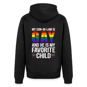 Mein Schwiegersohn ist schwul und ich liebe ihn - Unisex Premium Bio Zip Hoodie - Schwarz - Hinten - Nico (187cm)