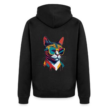 Retro Cool Cat: Vintage Vibes and Feline Flair - Unisex Premium Bio Zip Hoodie - Schwarz - Hinten - Nico (187cm)
