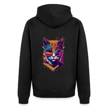 Retro Cool Cat: Vintage Vibes and Feline Flair - Unisex Premium Bio Zip Hoodie - Schwarz - Hinten - Nico (187cm)