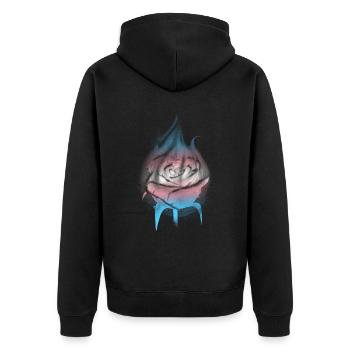 Transgender Pride Trans Flag Burning Rose Sub - Unisex Premium Organic Zip Hoodie - black - Back - Nico (187cm)