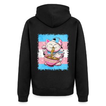 Transgender Stolz Trans Flagge Japanische Ramen Ka - Unisex Premium Bio Zip Hoodie - Schwarz - Hinten - Nico (187cm)