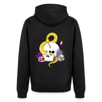 Non Binaire Fierté Drapeau Crâne Serpents Roses - Veste à capuche bio Premium Unisexe - noir - Dos - Nico (187cm)