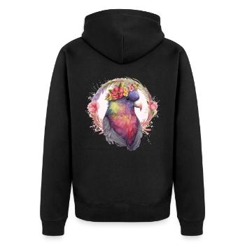 Artistic Lorykeet Parrot Red Lory Bird Flower Crow - Unisex Premium Organic Zip Hoodie - black - Back - Nico (187cm)