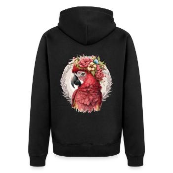 Scarlet Macaw Parrot Watercolor Bird Flower Crown - Unisex Premium Organic Zip Hoodie - black - Back - Nico (187cm)