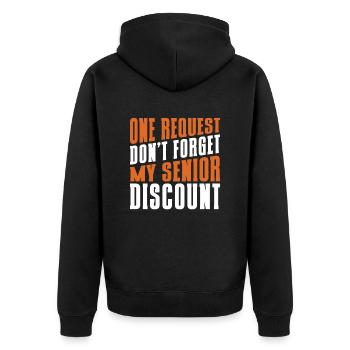 Pensioner Pension Dont Forget My Senior Discount - Unisex Premium Organic Zip Hoodie - black - Back - Nico (187cm)